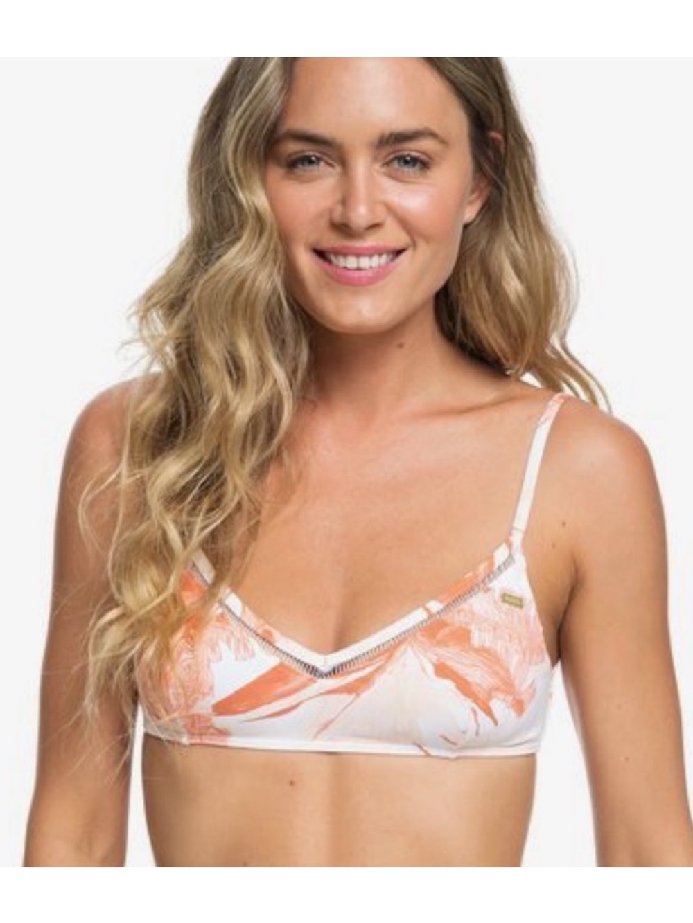 Roxy Peach & White Floral Bralette Bikini Top